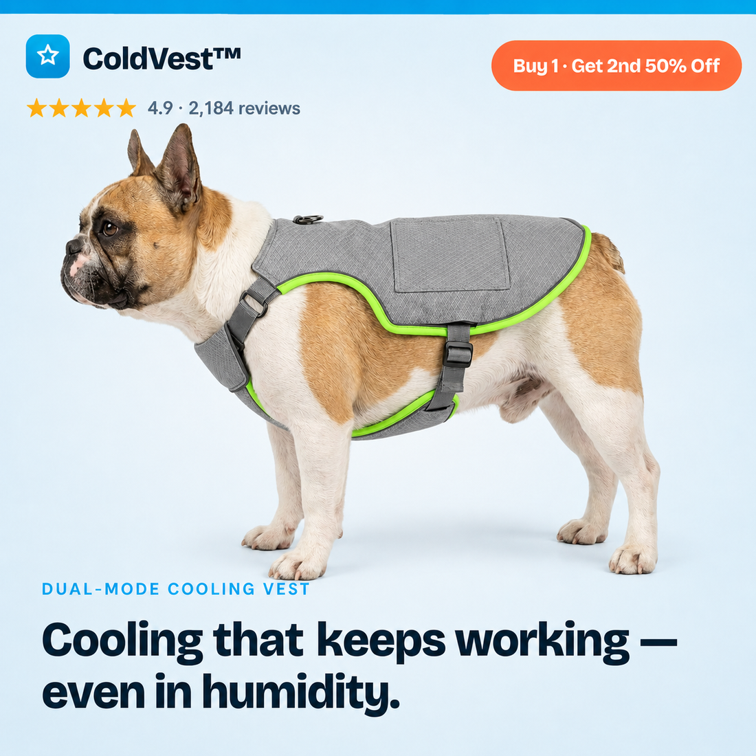 Dog Cooling Vest with Ice Pack Pockets — Evaporative Cooling for Flat-Faced Breeds